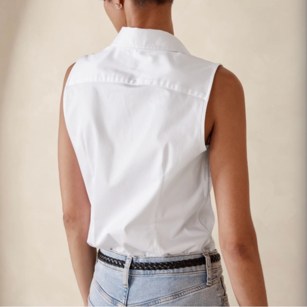 Banana Republic White Sleeveless Button Down Shirt
